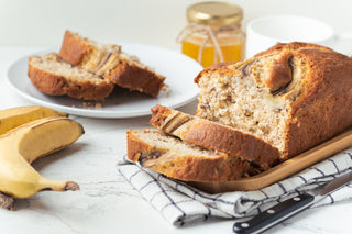 banana bread on a white background