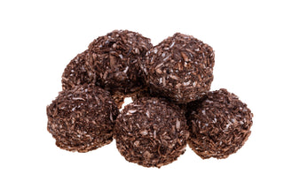 chocolate coconut balls on a white background