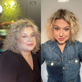 Before and after picture of a blonde woman