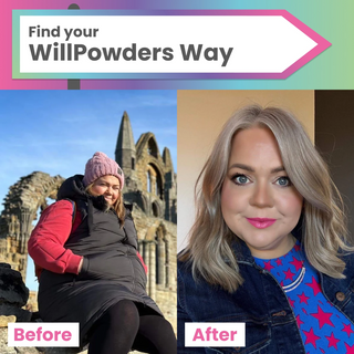 Before and after images of WillPowders customer showing the impact of Ah-Ha