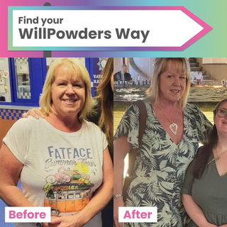 Before and after images of WillPowders customer showing the impact of Insulin Support