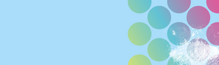 Light blue background with circles filled with a green/purple gradient, white powder covers the bottom of the circles 